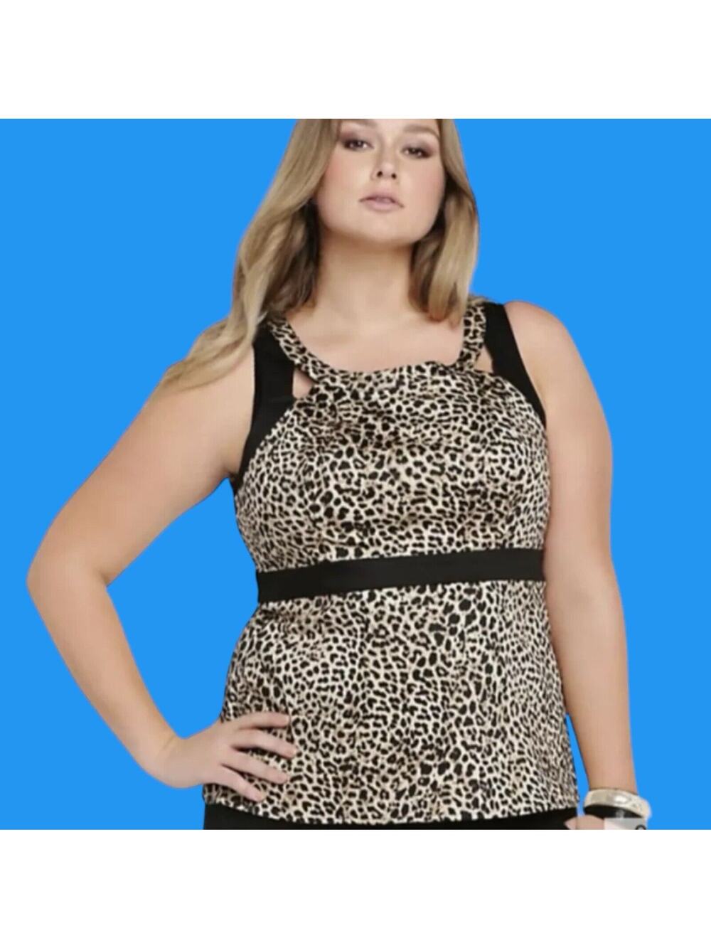 Torrid Leopard Animal Print Peplum Sleeveless Cutout Top Tank Size 4 4X NWT New